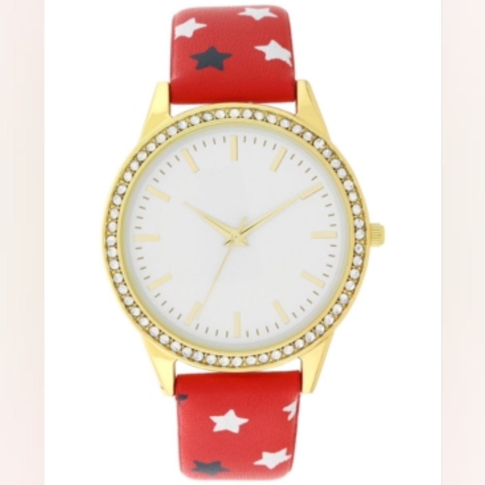 Holiday Lane Women's Star Faux Leather Strap Watch 40mm